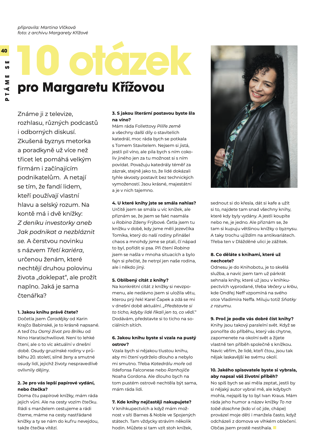 Rozhovor s Margaretou Křížovou v magazínu Knihkupec – 10 otázek, připravila Martina Vlčková